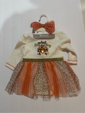 Baby Starters Cream & Orange Lion Tutu Dress with Gingham Bow